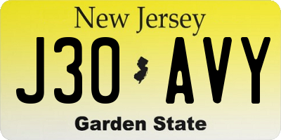 NJ license plate J30AVY