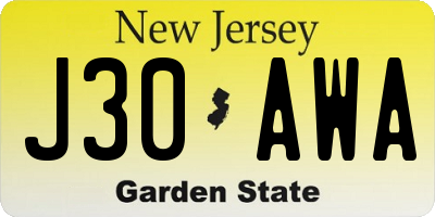 NJ license plate J30AWA