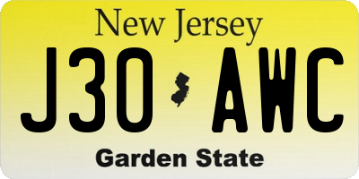 NJ license plate J30AWC