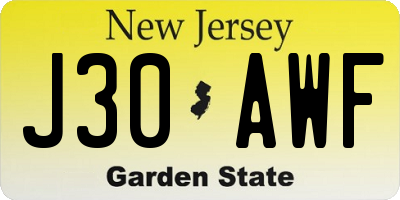 NJ license plate J30AWF