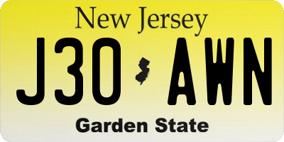 NJ license plate J30AWN