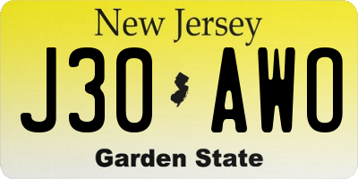 NJ license plate J30AWO