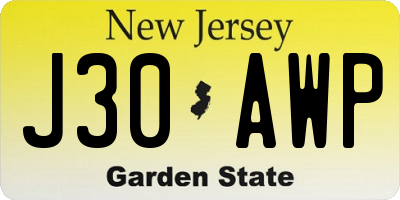NJ license plate J30AWP