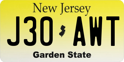 NJ license plate J30AWT