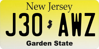 NJ license plate J30AWZ