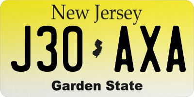 NJ license plate J30AXA