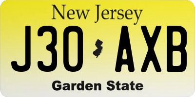 NJ license plate J30AXB