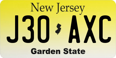 NJ license plate J30AXC