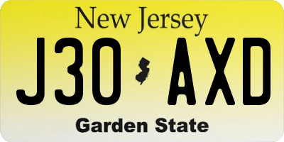 NJ license plate J30AXD