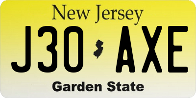 NJ license plate J30AXE