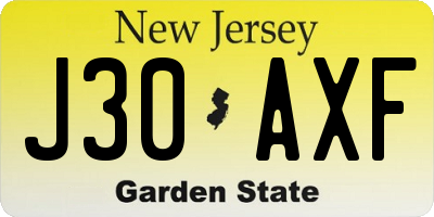 NJ license plate J30AXF
