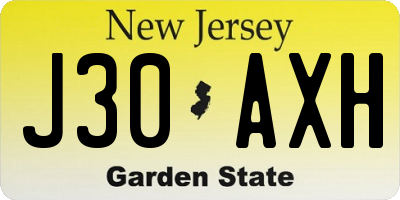NJ license plate J30AXH