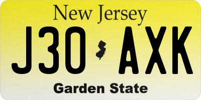 NJ license plate J30AXK