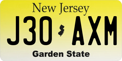 NJ license plate J30AXM