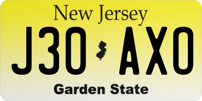 NJ license plate J30AXO