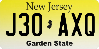NJ license plate J30AXQ