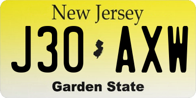 NJ license plate J30AXW