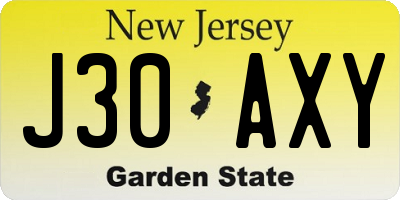 NJ license plate J30AXY