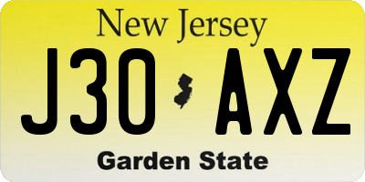 NJ license plate J30AXZ