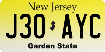 NJ license plate J30AYC