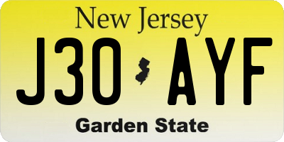 NJ license plate J30AYF