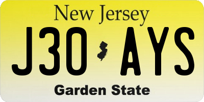 NJ license plate J30AYS