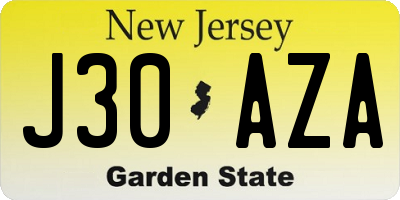 NJ license plate J30AZA