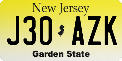 NJ license plate J30AZK