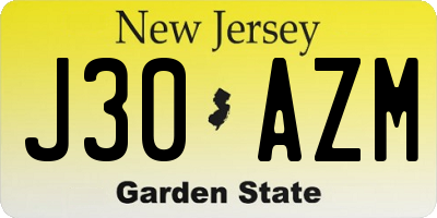 NJ license plate J30AZM