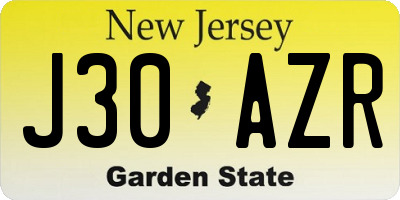 NJ license plate J30AZR