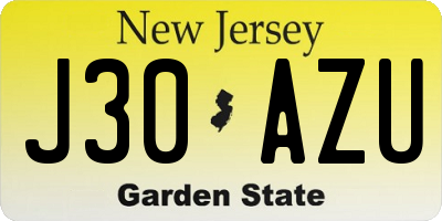 NJ license plate J30AZU