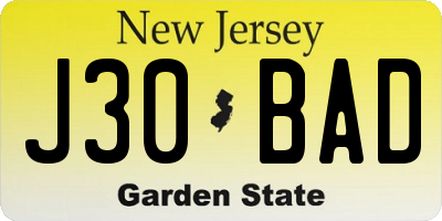 NJ license plate J30BAD