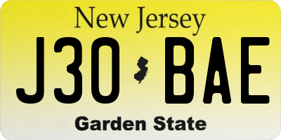 NJ license plate J30BAE