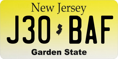 NJ license plate J30BAF