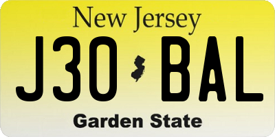 NJ license plate J30BAL
