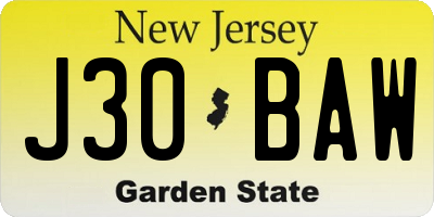 NJ license plate J30BAW
