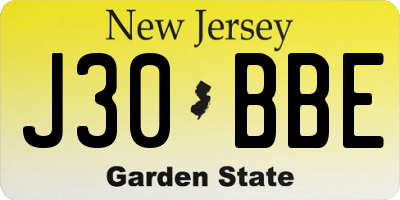 NJ license plate J30BBE