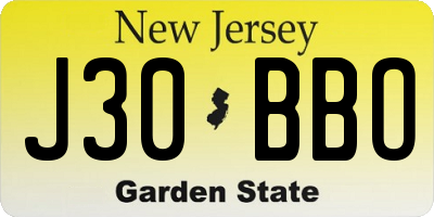 NJ license plate J30BBO