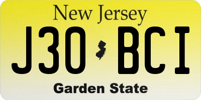 NJ license plate J30BCI