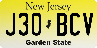 NJ license plate J30BCV
