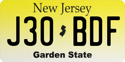 NJ license plate J30BDF