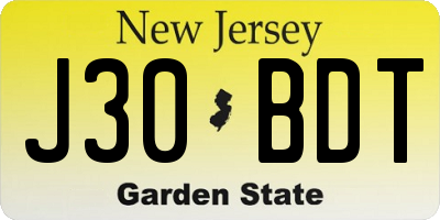 NJ license plate J30BDT