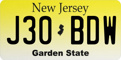 NJ license plate J30BDW