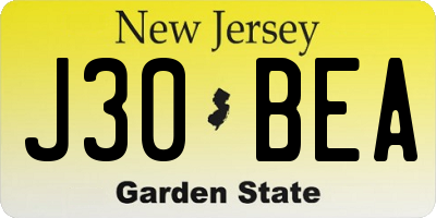NJ license plate J30BEA