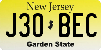 NJ license plate J30BEC