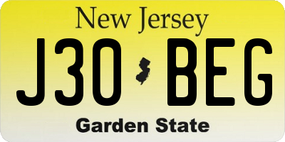 NJ license plate J30BEG