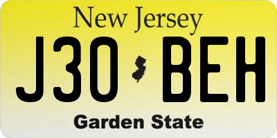 NJ license plate J30BEH