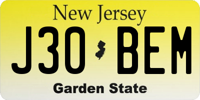 NJ license plate J30BEM