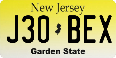 NJ license plate J30BEX