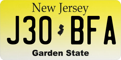 NJ license plate J30BFA